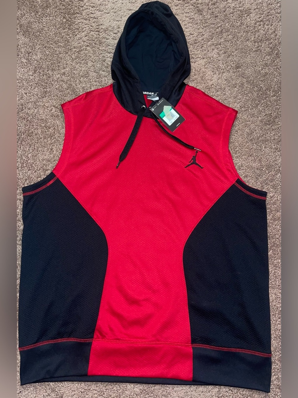 Jordan Red and Black Sleeveless Hooded Basketball Top